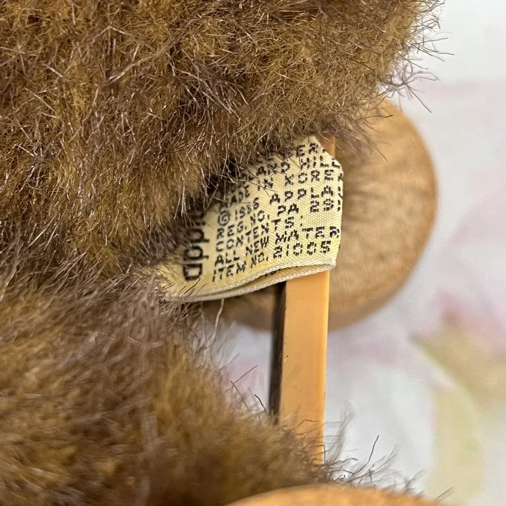 Brown Bear Wooden Wagon APPLAUSE Plush Wheels PULL Toy Vtg 1986 Stuffed Animal